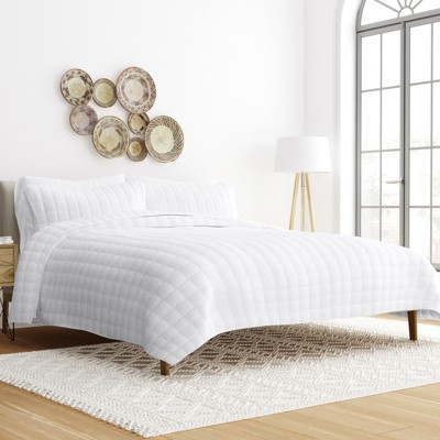 Quilted Coverlet and Shams Set Damask Square Herringbone Pattern - Becky Cameron