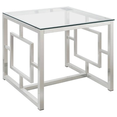 Nickel Square End Table with Glass Top