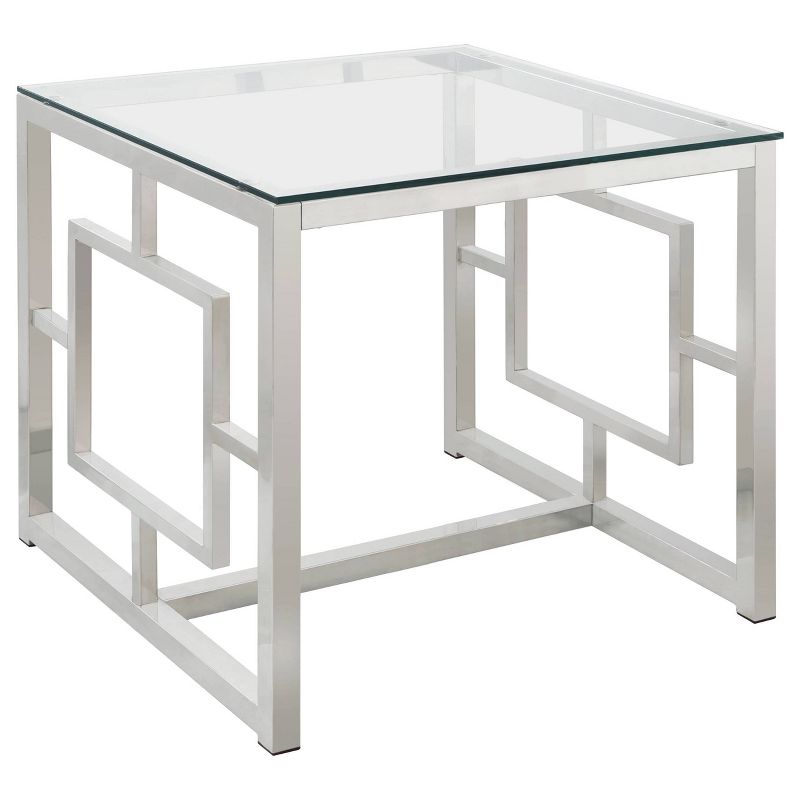 Merced Square End Table with Glass Top Nickel - Coaster, 3 of 5