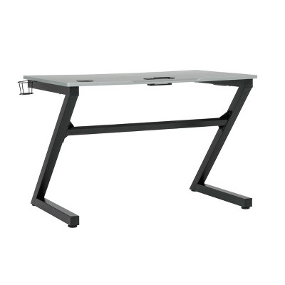 45" Black Steel Curved Gaming Desk with USB Ports and Cup Holder