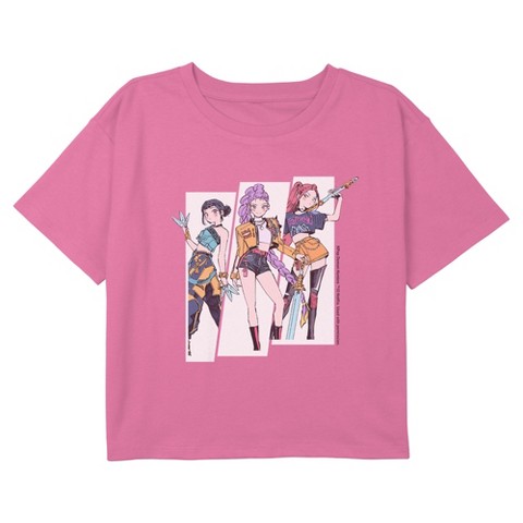 KPop Demon Hunters Girls KPop Demon Hunters Huntrix Superstars Manhwa Style Cropped T-Shirt - Light Pink - X Small