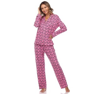Women's Long Sleeve Heart Print Pajama Set - White Mark - 1 of 4