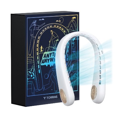TORRAS® Portable Neck Fan, L3 Personal Bladeless USB-Rechargeable Hands-Free 360° Cooling 3 Speeds, Pearl White