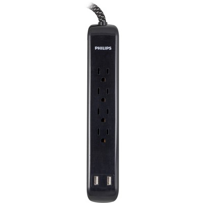 Philips 4-Outlet Surge Protector with USB Ports and 4&#39; Braided Cord - Black_7