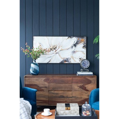 Large White and Gold Floral Canvas Print