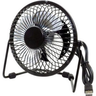 Premiertek Metal Desktop Fan USB Powered W/Switch Black - 6.1" Height x 5.7" Width x 3.5" Depth - Metal - Black