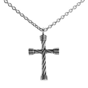 Dicksons 32-6773 Twisted Rope Cross with Endcaps, Silver Tone, 24 Inch, Stainless Steel, Men's Everyday Necklace, - 1 of 2