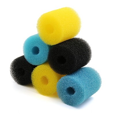 Unique Bargains Pre-Filter Sponge Filter Media for Aquarium Yellow Blue Black 2.6inch Dia 6 Pcs