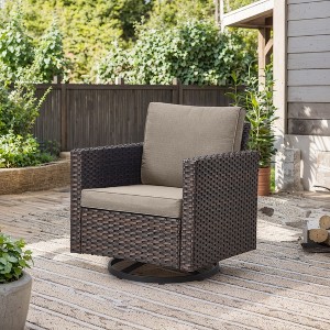 POCASSY 1 Piece Outdoor Swivel Rocker, Brown Wicker All Weather Swivel Gliding Patio Chair with Deep Seat High Back for Porch Balcony Deck - 1 of 4
