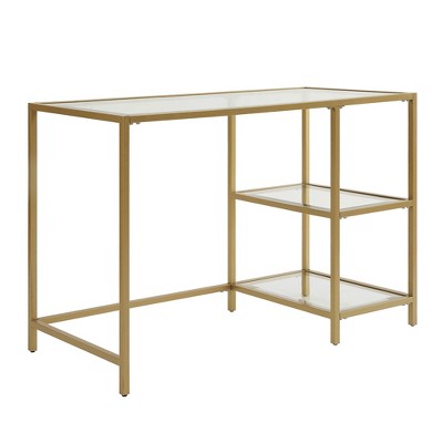 HomeRoots 42" Clear and Gold Glass and Metal Computer Desk
