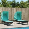 vidaXL Sun Loungers with Canopies and Table Furniture - Adjustable Reclining Patio/Garden Chaise Lounge Set, Black Poly Rattan, Turquoise Cushions - 2 of 4