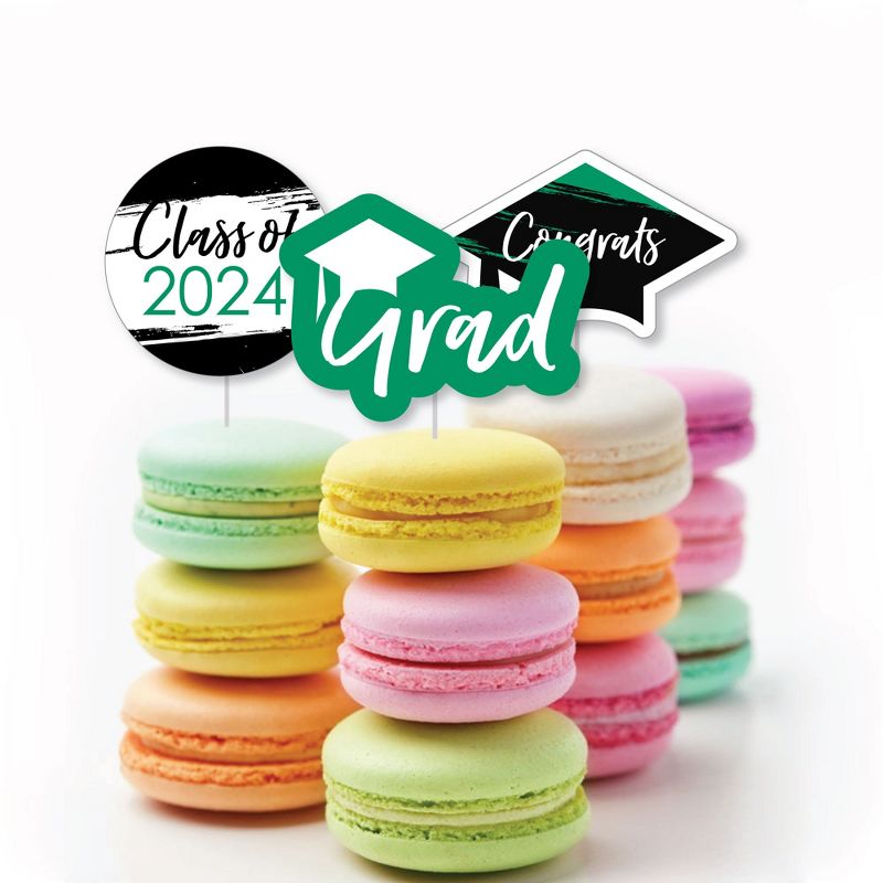 Big Dot of Happiness Green 2024 Graduation Party - Dessert Cupcake Toppers - Clear Treat Picks - Set of 24, 5 of 8