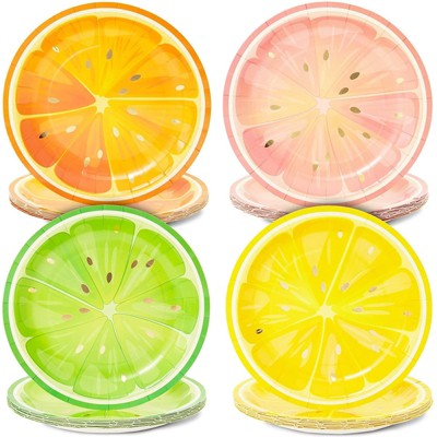 Blue Panda 48 Summer Citrus Disposable Paper Plates Tutti Frutti 9" for Birthday, Baby Shower & Summer Party Supplies