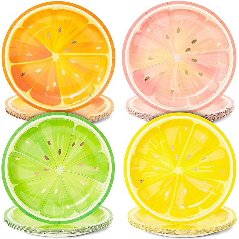 Blue Panda 48 Summer Citrus Fruit Paper Disposable Dinner Plates Tutti Frutti Birthday Party Baby Shower 9in, 1 of 9