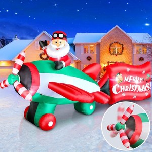 GOTGELIF 10.5FT Inflatable Christmas Santa Claus Airplane with Rotating Propeller & LED Lights Outdoor Holiday Decoration - 1 of 4