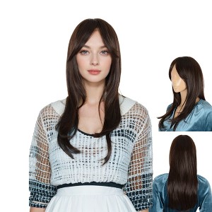 Alilang Long Blonde Wig with Curtain Bangs and Dark Roots  Heat Resistant Synthetic Layered Wig for Women, 24 Inches - 1 of 4