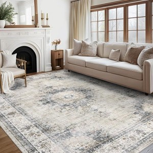 Acekool 8x10 Washable Vintage Area Rug, Non-Slip Oriental Medallion Floral Carpet, Non-Shedding Traditional Rug for Living Room, Bedroom - 1 of 4