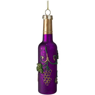 NORTHLIGHT 6" Mercury Finish Wine Bottle Christmas Glass Ornament - Purple