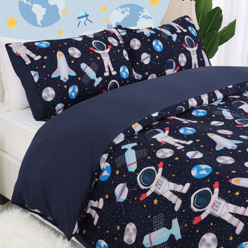 PiccoCasa Astronaut Series Pattern Duvet Cover with 2 Pillowcases 3 Pcs, 3 of 5