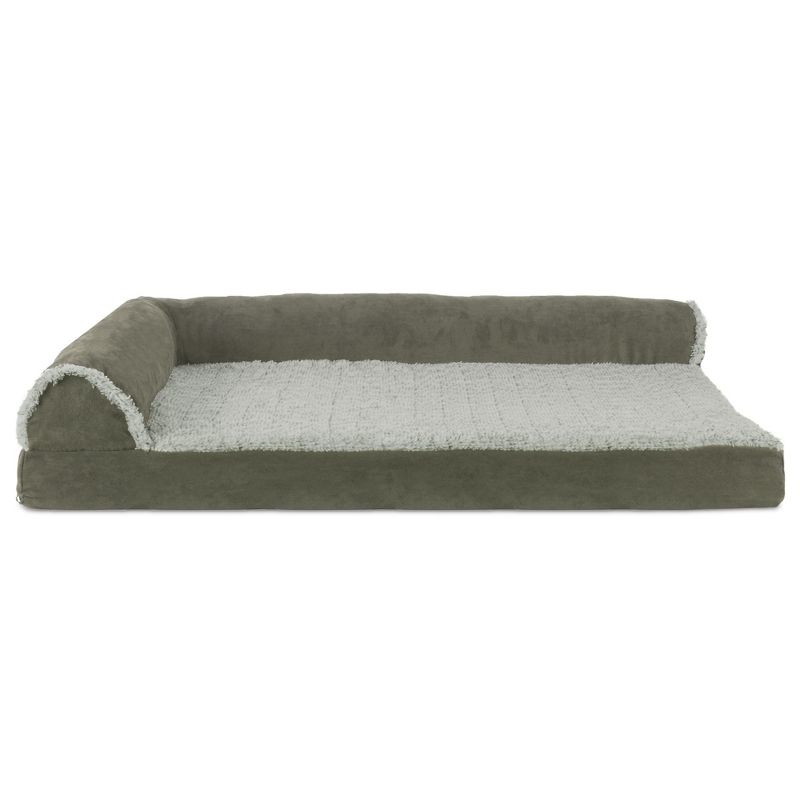 FurHaven Two-Tone Faux Fur & Suede Deluxe Chaise Lounge Orthopedic Sofa Dog Bed, 2 of 4