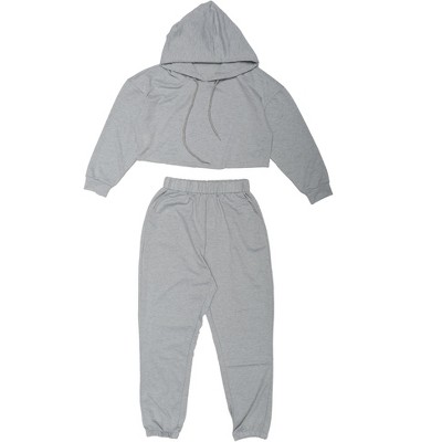 INSPIRE CHIC Womens 2 Piece Outfits Sweatsuit Outfits Hooded Crop Sweatshirt and Jogger Tracksuit Set