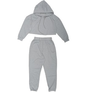 INSPIRE CHIC Womens 2 Piece Outfits Sweatsuit Outfits Hooded Crop Sweatshirt and Jogger Tracksuit Set - 1 of 4