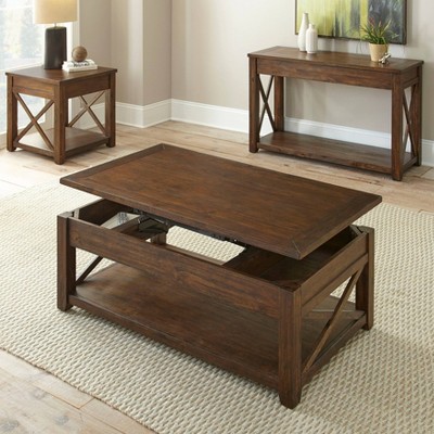 Rustic Mocha Oak Rectangular Lift-Top Coffee Table with Storage