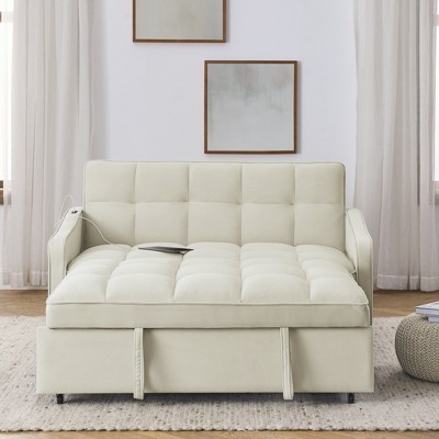 53" Pullout Sleeper Sofa Bed With Typec And Usb Charging, Upholstered