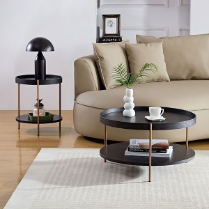 NicBex 17/27" 2-Tier Round Coffee Table Combo,Set of 2,Modern End Tables Nesting Sofa Side Tables with Stainless Steel Legs for Living Room - 1 of 4