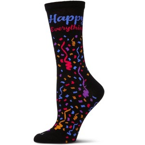 Memoi Women's "Happy Everything" Rayon from Bamboo Blend Crew Socks Black 9-11 - 1 of 3