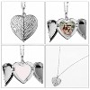 Silver Alloy Heart Locket Necklace with Wing Detail, Modern O-Link Chain, Photo-Holding Pendant, Unisex Sentimental Jewelry for Daily Wear & Gifting - 4 of 4