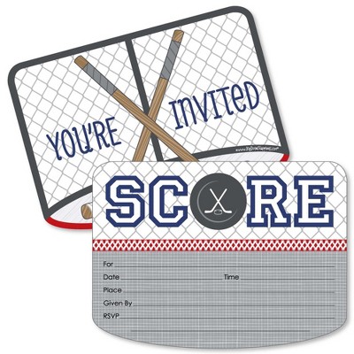 Big Dot of Happiness Shoots and Scores - Hockey - Shaped Fill-in Invites - Baby Shower or Birthday Party Invites Cards with Envelopes - Set of 12