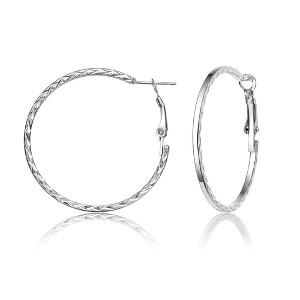 Elegant White Gold Plated Round Hoop Earrings with a Textured Rope Design for a Chic and Sophisticated Touch - 1 of 3