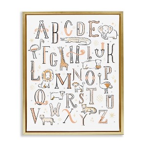 Stupell Industries Nursery Animal Alphabet Chart Floating Frame Canvas Art, Gold, 17" x 21" - 1 of 4