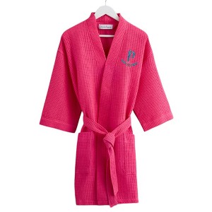Personalization Mall Floral Initial Waffle Weave Robe, Pink, P - 1 of 2