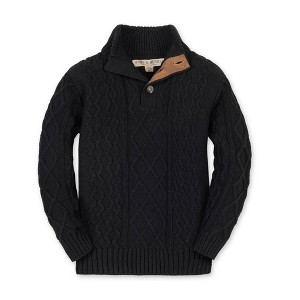 Hope & Henry Boys' Organic Mock Neck Cable Sweater, Black Cable, Small - 1 of 4