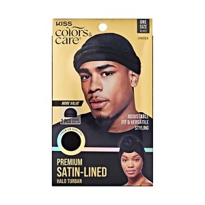 KISS Products Colors & Care Satin Lined Halo Turban Set - Black - 3pk - 1 of 4
