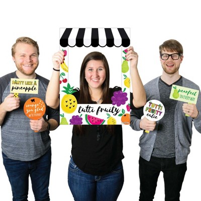 Big Dot of Happiness Tutti Fruity - Birthday Party or Baby Shower Frutti Summer Selfie Photo Booth Picture Frame & Props - Printed on Sturdy Material