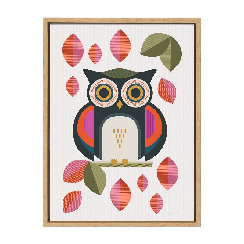 Kate &#38; Laurel All Things Decor 18&#34;x24&#34; Sylvie Retro Owl Framed Canvas Wall Art by Carey Copeland Natural Mid-Century Colorful Bird, 1 of 6