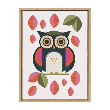 Kate & Laurel All Things Decor 18"x24" Sylvie Retro Owl Framed Canvas Wall Art by Carey Copeland Natural Mid-Century Colorful Bird