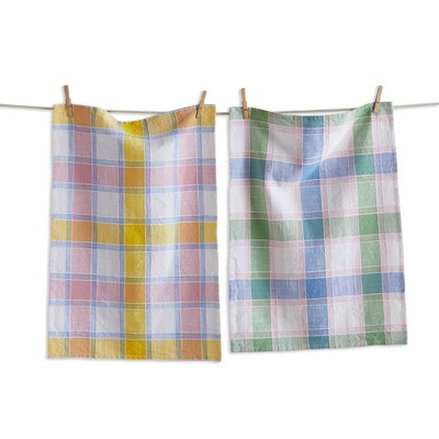 tag Sorbet Brights Check Dishtowel Set of 2 Kitchen Towel Cotton Machine Washable, 18 x 27 inch