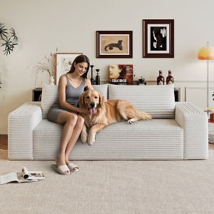 71'' Corduroy Deep Seat Comfy 3-Seater Sofa with No Assembly, Armrest, and Backrest Pillow - 1 of 4