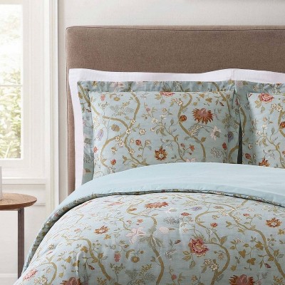 Blue Floral Twin XL Reversible Microfiber Comforter Set