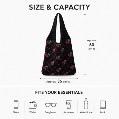 Alilang Women's Cherry Knit Tote Bag Crochet Shoulder Purse Large Summer Beach Carryall - Black — фото 2