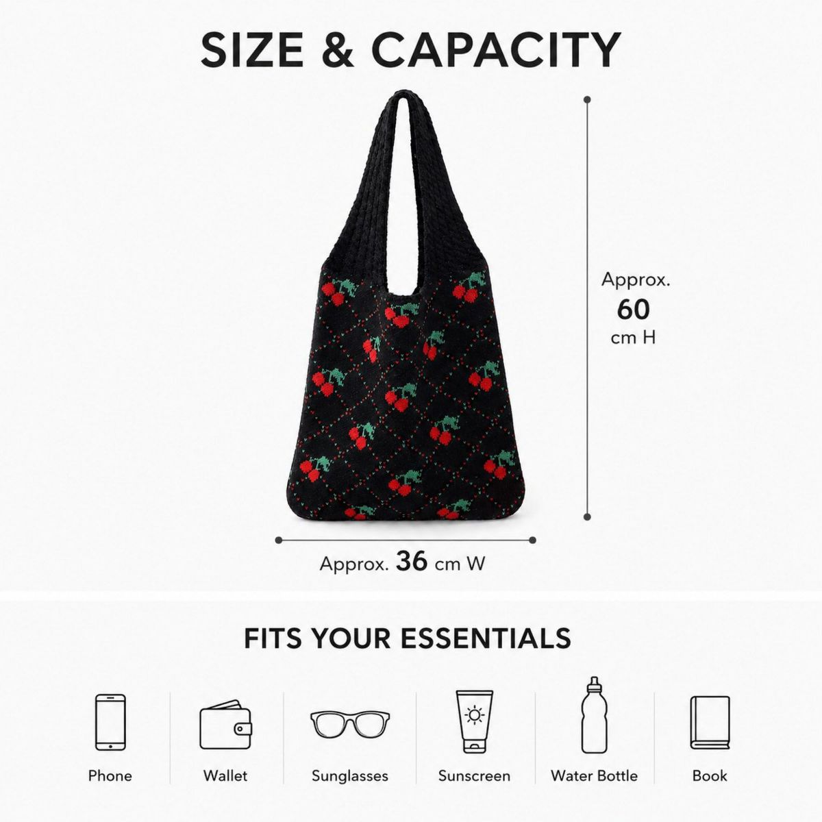 Alilang Women's Cherry Knit Tote Bag Crochet Shoulder Purse Large Summer Beach Carryall - thumbnail 2