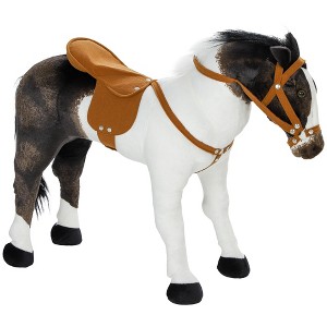 Qaba Ride on Horse for Toddlers 3-8 Years Old, Riding Horse with Neighing Sound, Stuffed Animal Horse Toy for Kids with Padding, Brown - 1 of 4