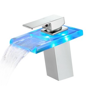 ChicFurnit Bathroom Sink Faucet Waterfall Spout with Hot Cold Mixer Single Handle for Trendy Bathrooms, Silver, 11"*7.9"*4.7" - 1 of 4