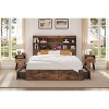 Bed Frame with High Storage Bookcase Headboard, Wood Bed Frame with 4 Storage Drawers, Built In Charging Station,No Box Spring Needed, Metal Frame, - 2 of 4