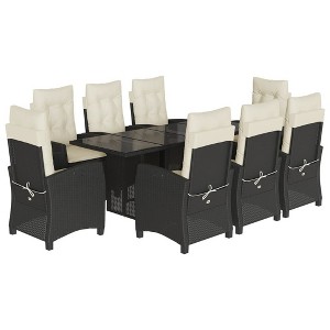 vidaXL 9-Piece Patio Dining Set with Cushions – Poly Rattan Outdoor Dining Set with Reclining Chairs, Black Table and Cream Cushions - 1 of 4