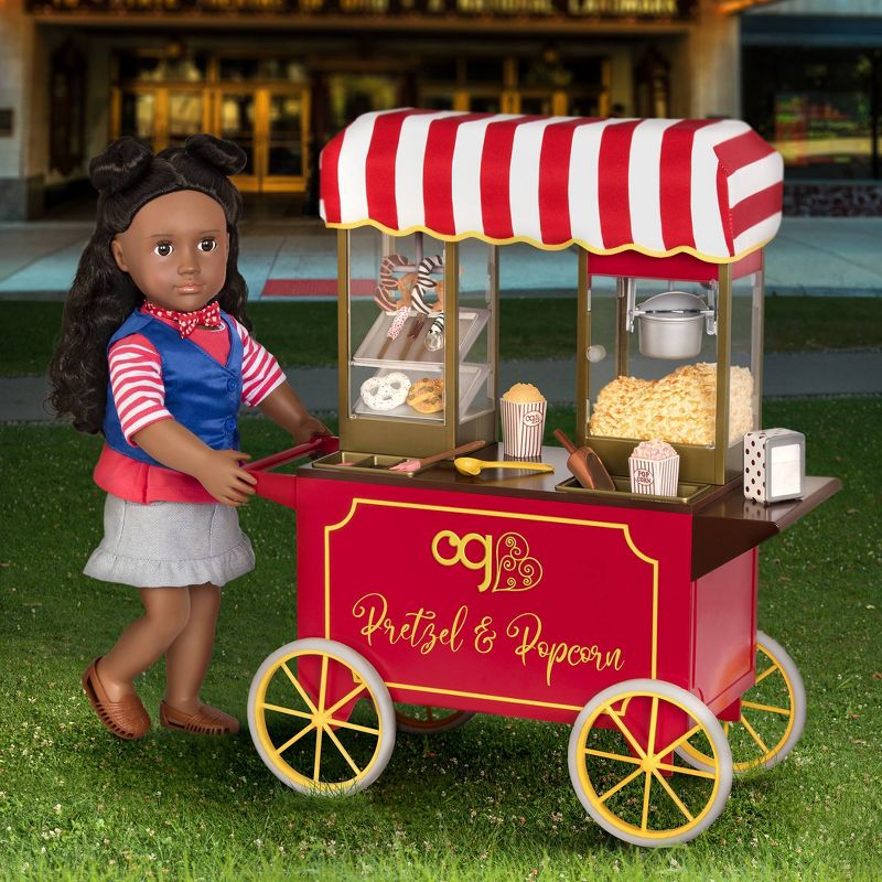 Our Generation Retro Pretzel &#38; Popcorn Play Food Stand for 18&#34; Dolls - Poppin&#39; Plenty Snack Cart, 3 of 11